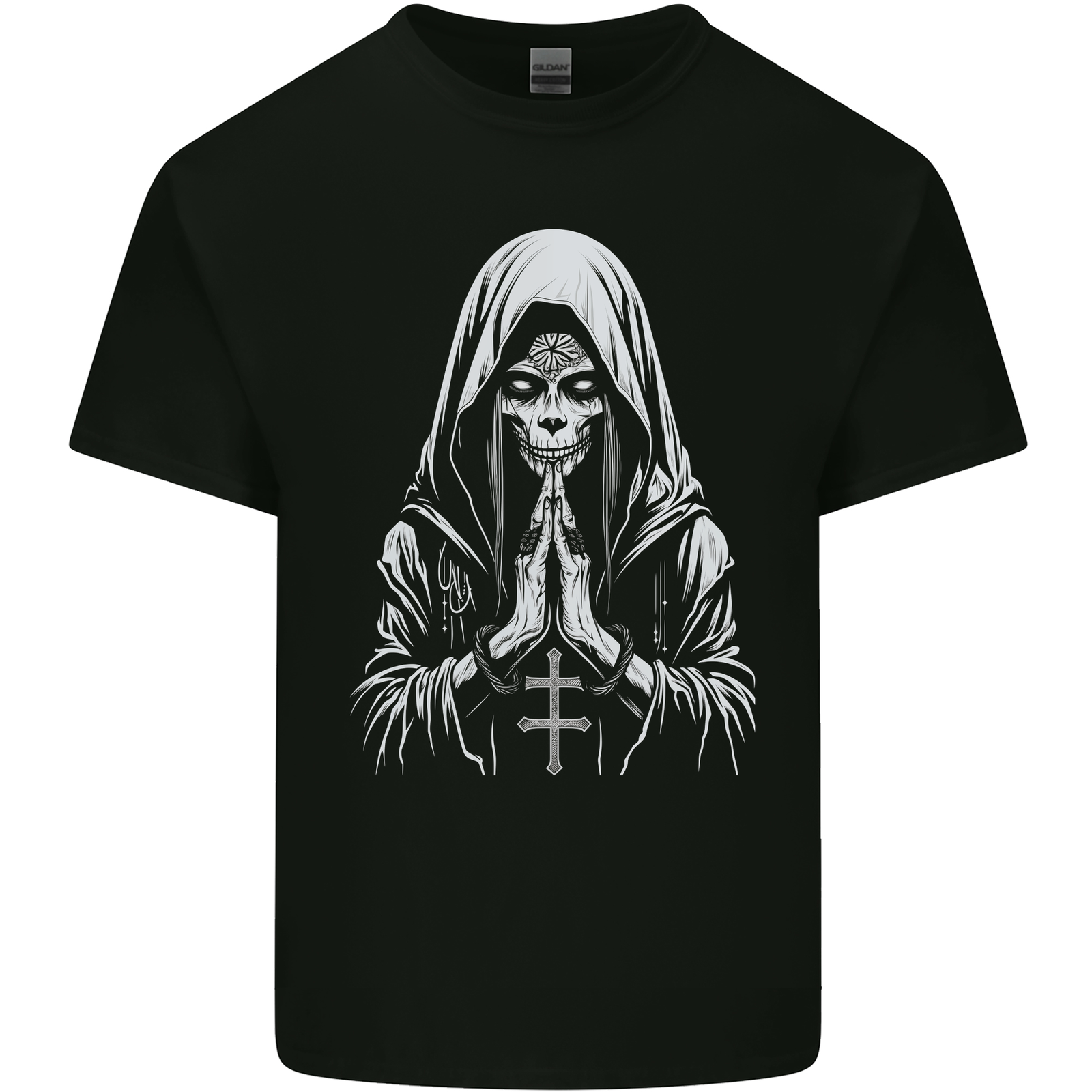 Evil Praying Nun Skull Demon Horror Mens Cotton T-Shirt Tee Top