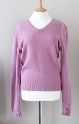 YVES SAINT LAURENT YSL Rive Gauche lilac pink wool v-neck jumper sweater UK12