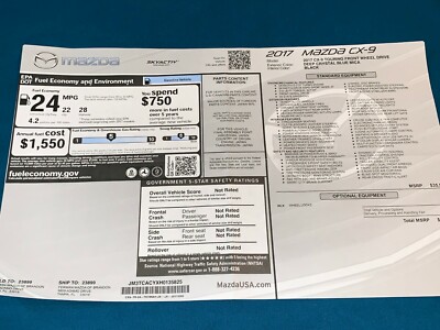 2017 Mazda CX-9 Touring Monroney Label Window Price Sticker | eBay