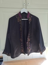 Silkland Pure Silk Black Lined Jacket Size L - Embroidered, Beads & Sequins 