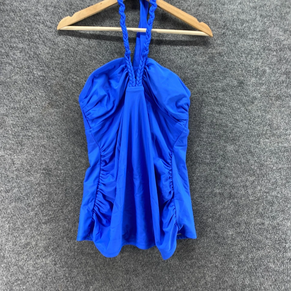 Camiseta Tankini Liz Lange Mujer M Mediana Azul Halter Cuello Sin Mangas Forrada Push Up Foto 4 de 4