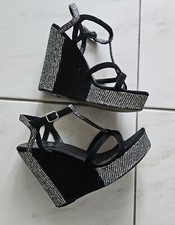 Charles David Plateau Sandaletten,  Wedges,  Gr. 38, schwarz/silber, Absatz 13cm
