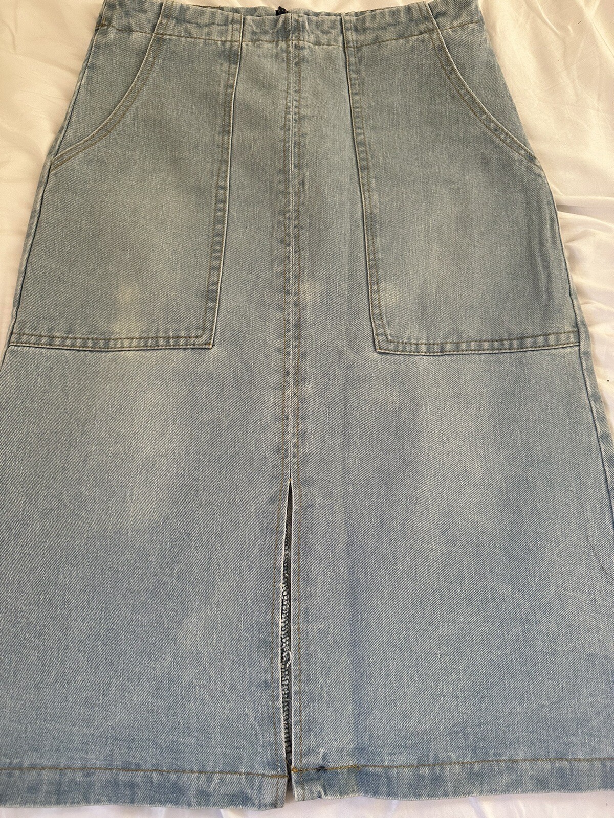 Denim Midi Skirt Size Small Light Wash-image