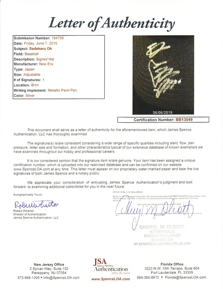 Sadaharu Oh autograph auto signed Japan 2006 World Baseball Classic cap hat JSA - Image 2 of 2