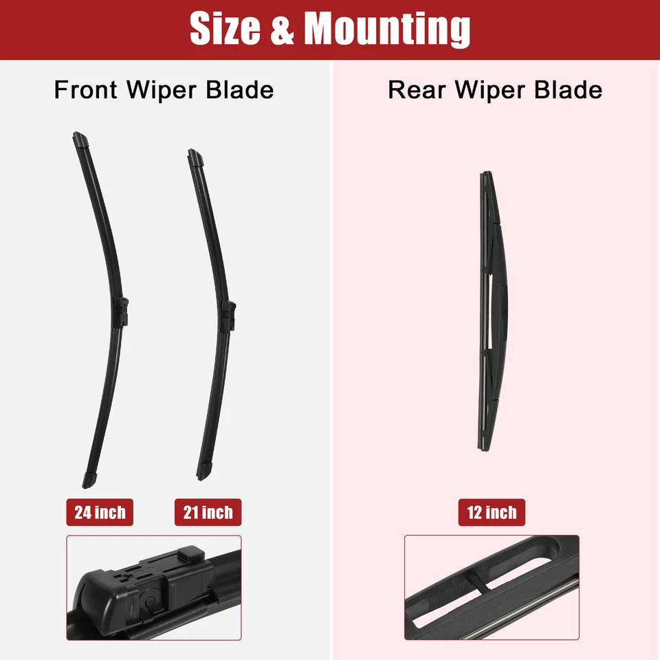 3Pcs 24" 21" 12" Windshield Wiper Blade Set for Buick Enclave 08- 11 w/ Top-Lock - Image 3 of 4