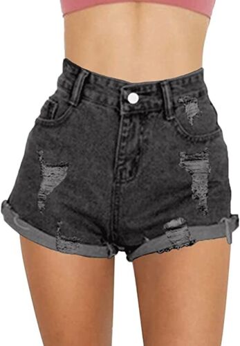 Haola Women's Juniors Vintage Denim High Waisted Folded Hem Jeans Shorts  (M) | eBay
