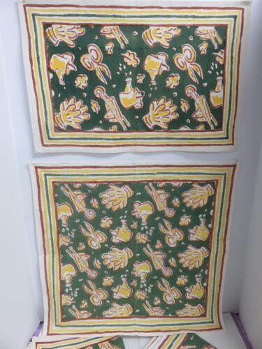 Vintage 1994 8-Piece Fabric Napkin & Placemat Set Green/Gold Gardening Designs - Picture 1 of 4