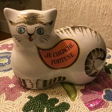 VTG ESTELLO CAT BANK FRANCE CHERCHE FORTUNE french PIGGY BANK porcelain