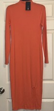 Fashion Nova Happy Hour Feels Midi Dress- Coral Size Large With Split On Left