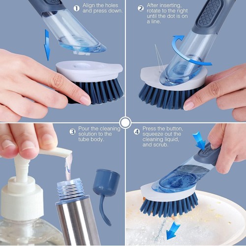 Brosse à Vaisselle avec Distributeur de Liquide Brosse pour Vaisselle avec 4 ... - Photo 2/7