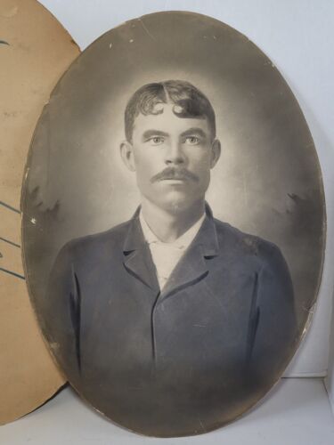 2 Large Antique Oval Portrait Photographs Men Unframed - Picture 13 of 19