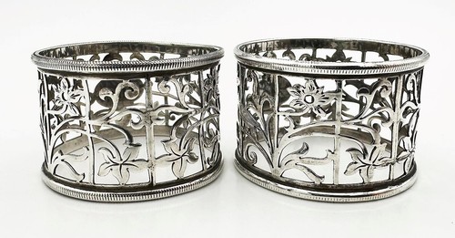 PAIR PIERCED NAPKIN RINGS STERLING SILVER GEORGE V Sheffield 1925 William Hutton - Picture 6 of 9