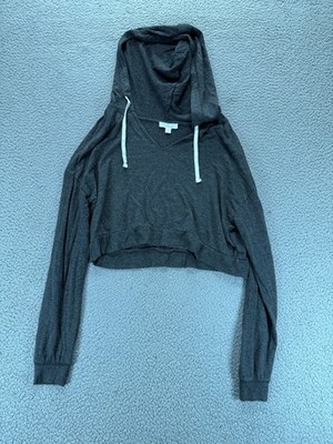 Colsie Womens Long Sleeve Cropped Hoodie Drawstring Sweatshirt Gray Size M