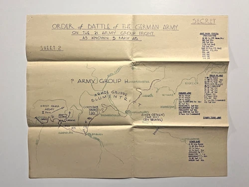 Origl. WW2 Allied Military Intelligence Map Detailing German Army's Order; 1945