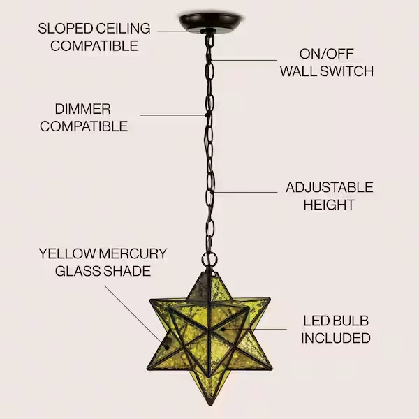 JONATHAN Y Stella 12 in. 1-Light Oil Rubbed Bronze/Mercuy Glass Moravian Star - Image 4 of 4