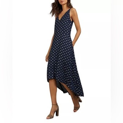 Ted Baker Printaa Navy Blue Metallic-Dot High low Dress