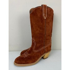 VTG 1974 Women Wolverine USA 12" Western suede leather cowgirl heeled boots, 6
