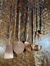 6 piece Solid Copper Kitchen Utensils Brass Twist Handles