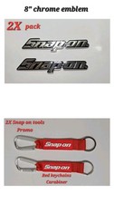 2pk Snap On Tools Logo Emblem Chrome Badge Decal 2x Keytags Red Carabiner New