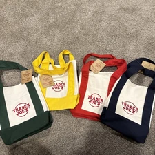 Trader Joe's Mini Canvas Tote Bag Set Of 4 Red Blue Green Yellow