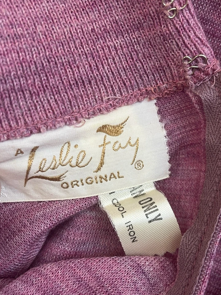 Vintage 60s/70s Leslie Fay Dress Knitted Buttons Long Sleeve Belted High Neck  - Image 4 of 4