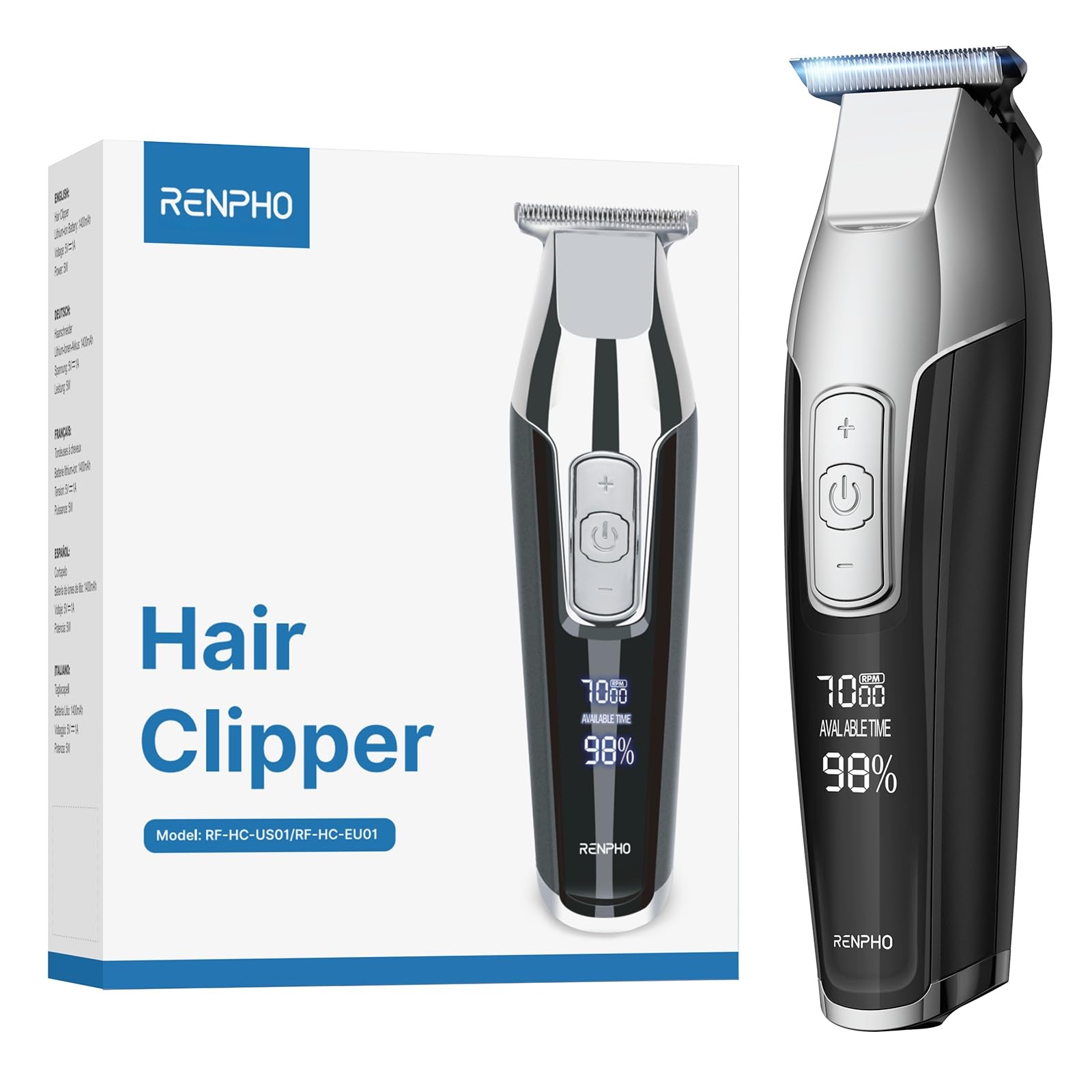 Cordless Hair Clippers for Men with LED Display and 4-Speed Settings