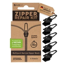ZlideOn Zipper Pull Replacement - 5pcs, Black, Narrow - Instant Zipper Replac...