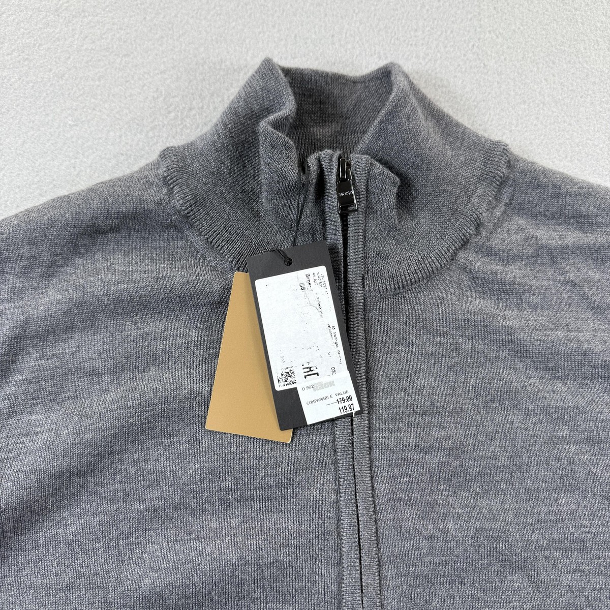 Boss Sweater Mens Large Gray 1/4 Zip Mock Neck 100% Wool Knit Pullover New View 6