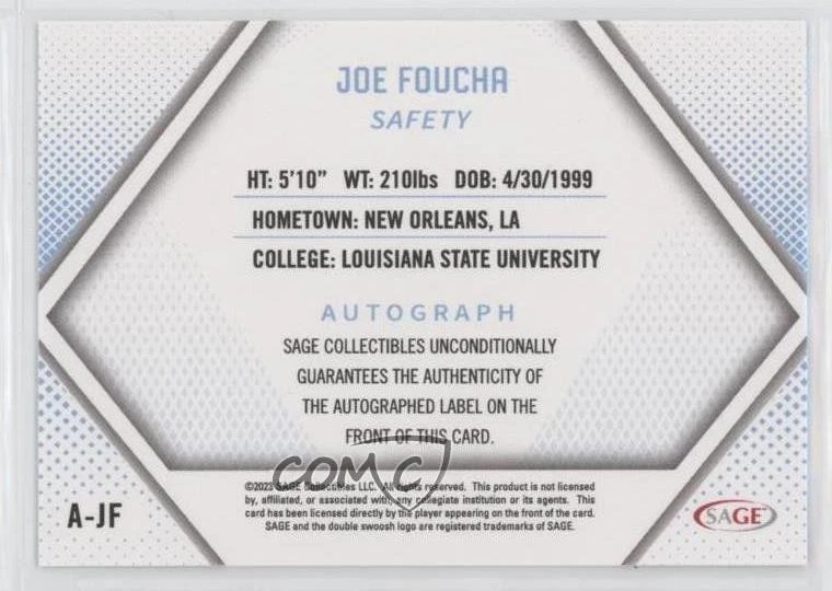 2023 SAGE Low Series Auto Joe Foucha #A-JF Auto - Image 2 of 2