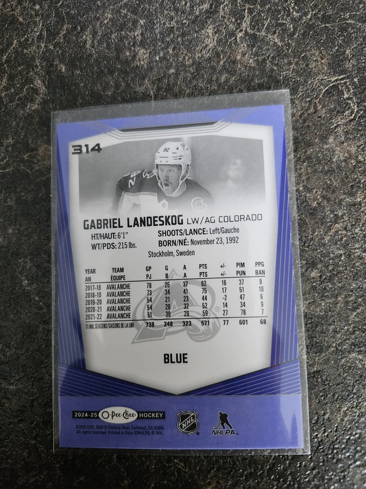 2024-25 O-Pee-Chee Blue Boarder Gabriel Landeskog Card# 314 - Image 2 of 2
