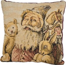 Vtg Christmas Throw Pillow Santa Toys 9x9