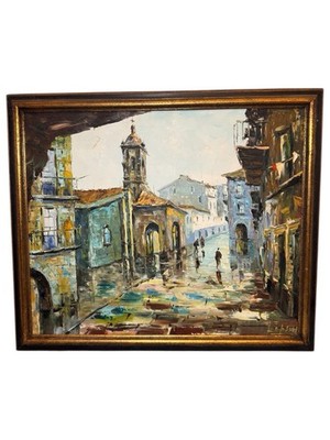 SIGNED EUROPE STREET SCENE ORIGINAL OIL ON CANVAS PAINTING 24 X 21 