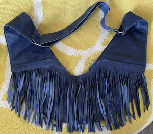 Sash Brown faux Leather Fringed Crossbody Bag with Blue Strap Brown Fringe Leather Sash Bag main image 4