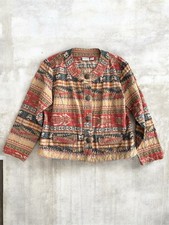 Chicos Southwestern Jacket Size 2 Beige Aztec Tribal Western Blazer Silk Blend