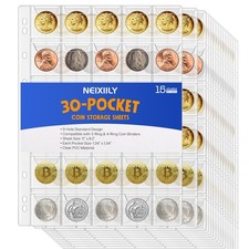 450 Pockets Coin Binder Pages 9-Hole Coin Pocket Pages - 15 Pages 30/Page  C...