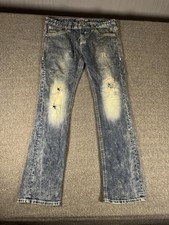 Affliction Ace Jeans Mens 36x34 Blue Bootcut Distressed Acid Wash Embroidered