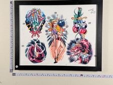 American Traditional Tattoo Flash Art Framed 11x14 Ready-to-Hang Bowling