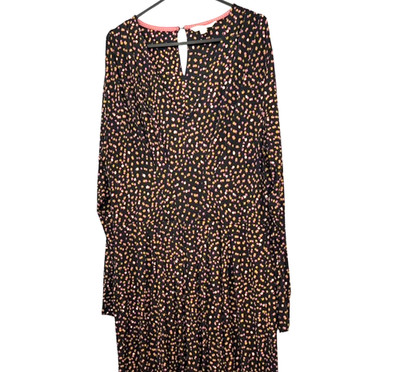 White Stuff Black Ditsy Floral Midi Dress UK 14 EcoVero Long Sleeve