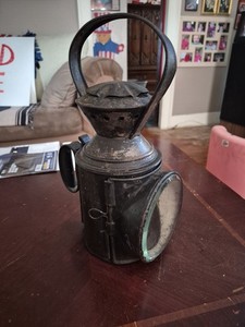 Antique Portable Railroad Oil Lamp 3 Lens Red Blue Clear