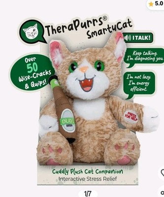 NWT TheraPurrs  Smarty Cat  the Wise-cracking Therapist Bartender Talking Plush 