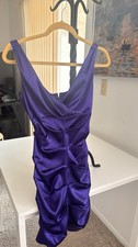 Xscape Purple Satin Ruched Sheath Dress V-Neck Strappy Sleeveless Size 4