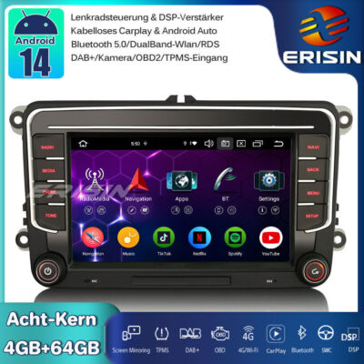 DAB+ Android 14 Autoradio GPS Für VW Polo 6R Caddy Amarok Crafter T6 Skoda Yeti