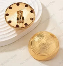 GEOMETRIC textured 4cm RETRO ROUND CLIP ON EARRINGS big dome GOLD PLATED metal
