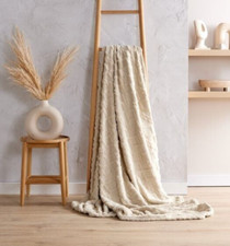 Image of Soft &Cosy Plush Jacquard Throw cable Knit Pattern Stone Beige 140cm x 200cm