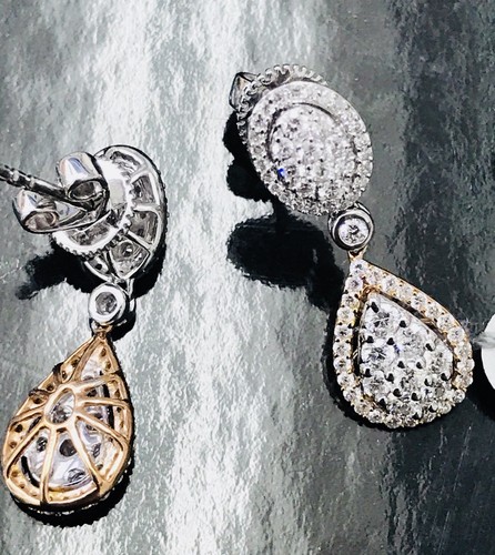 14k White & rose Gold Natural Diamond earring Dangling 1.35 ct April Birthstone - Picture 6 of 6