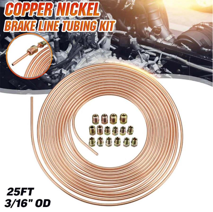 Car 3/16in OD 25ft Roll Copper Nickel Car Brake Fuel Line Tubing Kit Fittings - Image 2 of 4