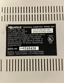 Mattel Aquarius Personal Computer System W/ Box Model 5931 Tested Intellivision