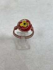 Handmade Copper Wire Wrap Red Glass Bead Rings Size 9 1/2 190