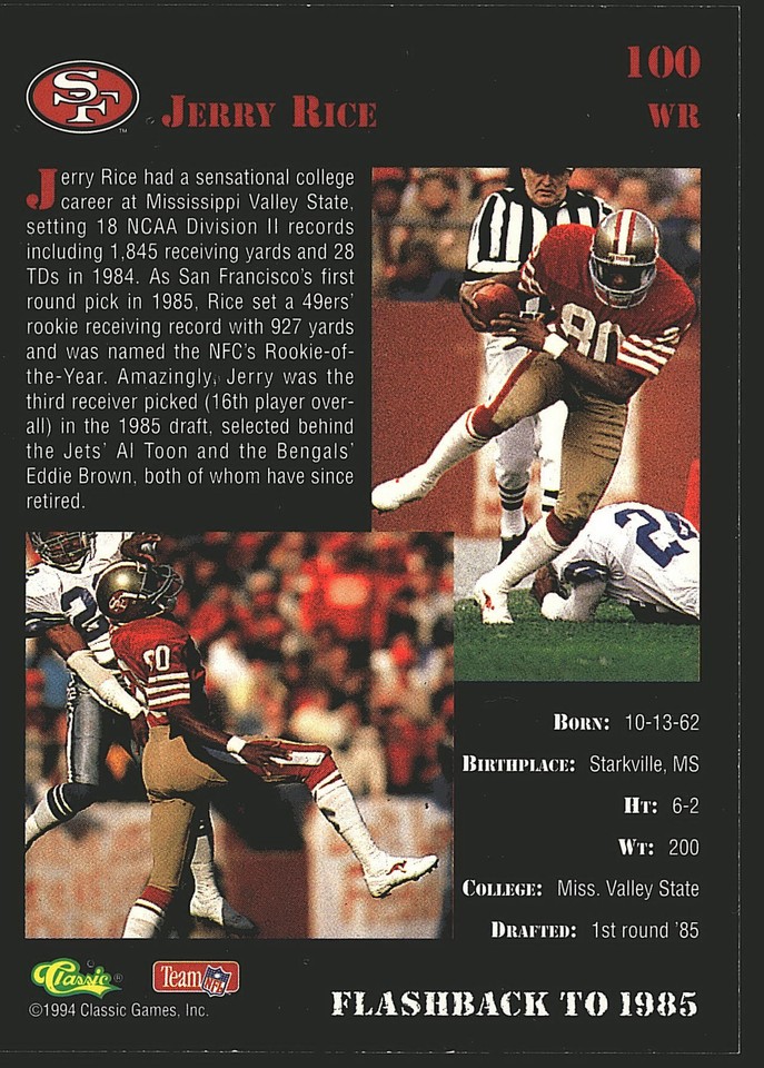 1994 Classic NFL Draft #100 Jerry Rice Gold | eBay