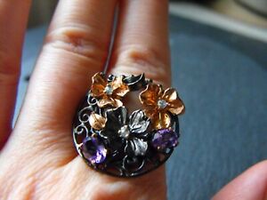 925 Sterling Silver Amethyst Flower Ring Size9 P Goth Elven Fairy Wicca Ebay